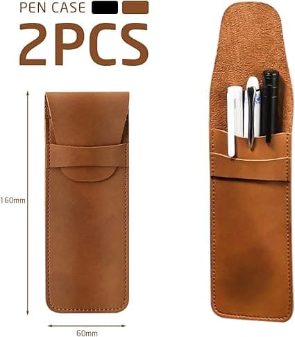 2 stk. PU læder penalhus, pen etui, kuglepen (sort og brun), sort, brun, dokumentmappe