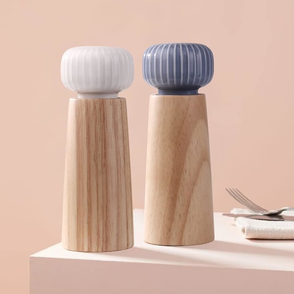 2023 - Salt- och pepparkvarn gjord av trä och keramik - Pepparshaker Kryddkvarn med justerbar