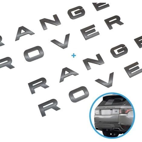 Matt sølv Range Rover X2-emblemer, foran og bak, for Vogue Sport Evoque