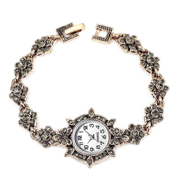 Naievear Vintage Women Rhinestone Flower Charm Rund Urtavla Analog Quartz Armband Watch
