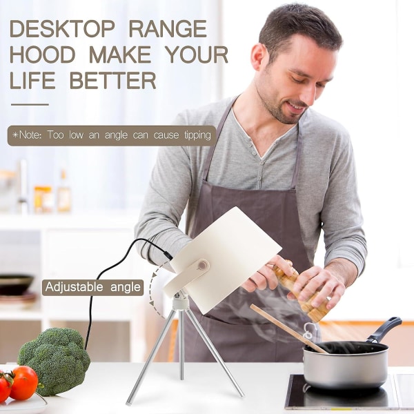 Bærbar emhætte Desktop emhætter til madlavning med 3 hastigheder udsugningsventilator Justerbar hængende mini emhætte Stærk suge lav støj filtrering