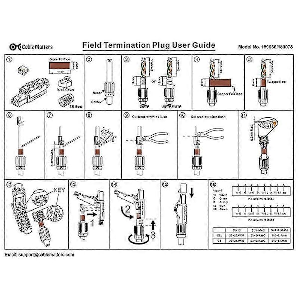 6-pack verktygsfria skärmade RJ45 Cat 8, Cat8-avslutningsplugg, Cat8-plugg