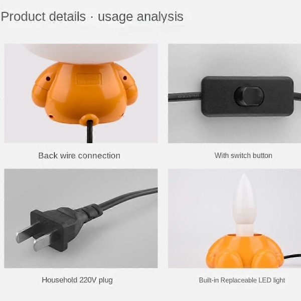 Søt nattlys, LED nattlys, Studenters lærings- og leselysproteksjonslampe, Bad, Søt dyretegning lampedekorasjon for skrivebord, Søt nattlys, LED natt