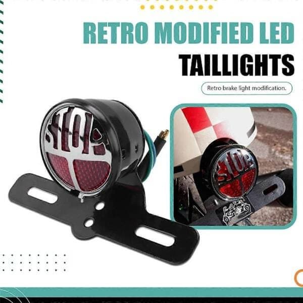Retro motorcykel baglygte, nummerpladelys, baglygte, bremselys (sort)