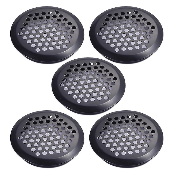 5 st rostfritt stål luftventil galler, svart rund mesh Soffit ventilation för kök, badrum, skåp Gray XXL