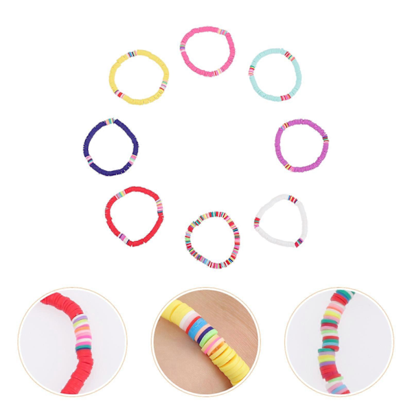 8 stk. Smykkearmbånd Kvinder Stretch Armbånd Flade Lerperlearmbånd Lerdiskosarmbånd
