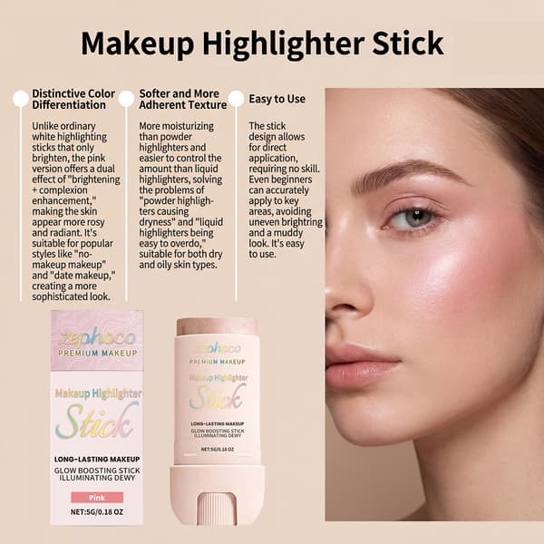 Highlighter Stick, Pink Illuminating Dewy Glow til ansigtsoplysning og konturering