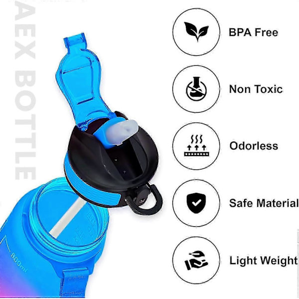 1 Liter Motiverende Sports Vandflaske med Strå & Tid, BPA-fri hydrogen Børns Drikkevandflaske til Sport & Udendørs [Mørkeblå-Mørkerosa]