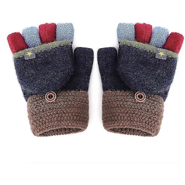 Children's Gloves For Girls Boys 5-10 Years Old Fashion Winter Autumn Woolen Mittens Half Finger Knitted Twisted Clamshell Double Thick Warm Gloves Fo