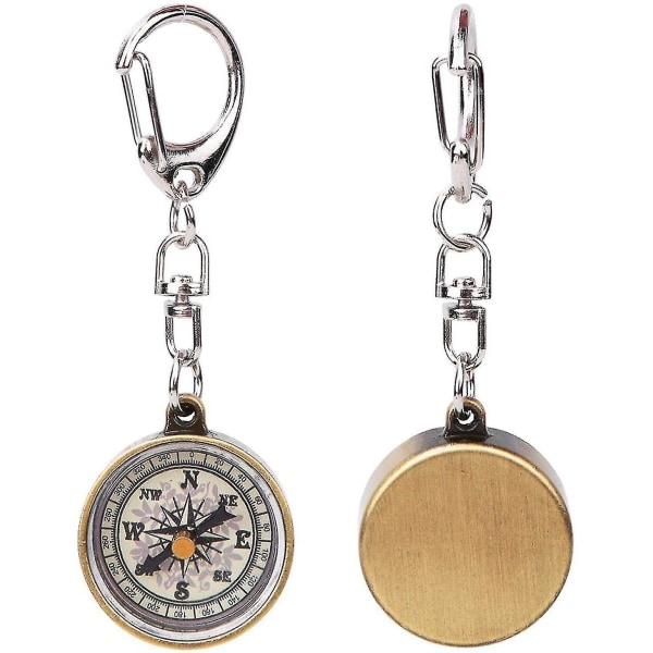 Kompassnyckelringar, 2st Vintage nyckelringhänge zinklegering Pocket Kompassnyckelringar för utomhusnavi