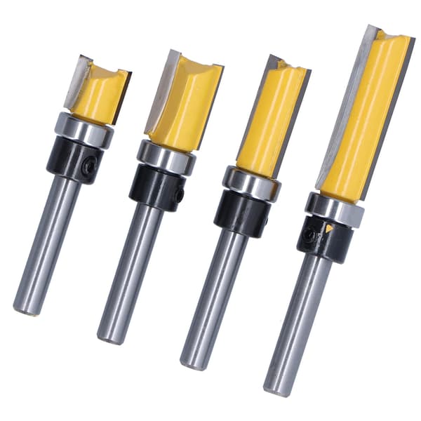 4 stk. Trim Hinge Router Bit Rund Sølv Gul 1/4in Skaft Flush Trims Tappfres