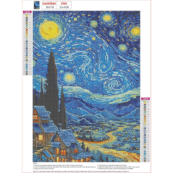 Timanttimaalaussetti, Aloittelijalle 5D Timanttitaiteen Setti, DIY Täysi Timanttimaalaus, Kotiseinän Koristelu, 30 x 40 cm, Tähtitaivas Kylä