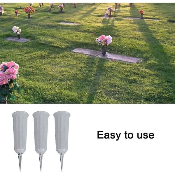 Gravpynt, vase til grav, plastkirkegård Gravkeglevase Plæneblomstholder med jord (1 stk, grå) Z