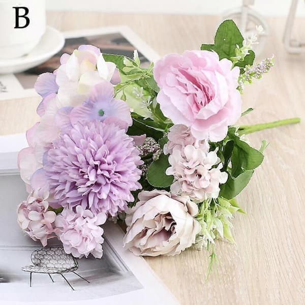 Kunstig silkeblomstbuket, bryllupsdekoration, fest, hjem