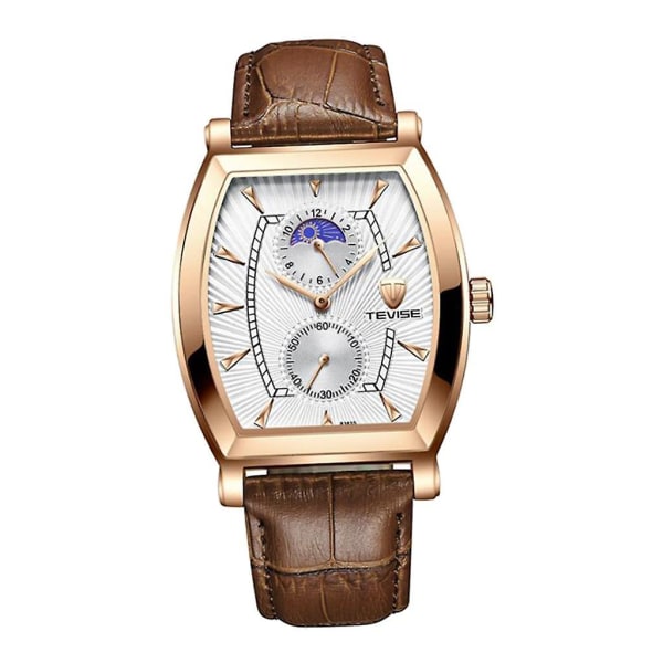 Klassinen suorakaiteen kellotaulu nahkaranneke Miesten automaattinen watch valkoinen 2