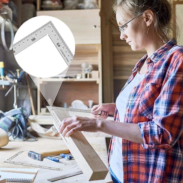 L-Formet Målestok, 150mmx300mm Retvinklet Målestok Rustfrit Stål L-Formet Firkantet Målestok Dobbeltsidet Måling Metrisk Målestok Til Tømrer Håndværker Ingeniør