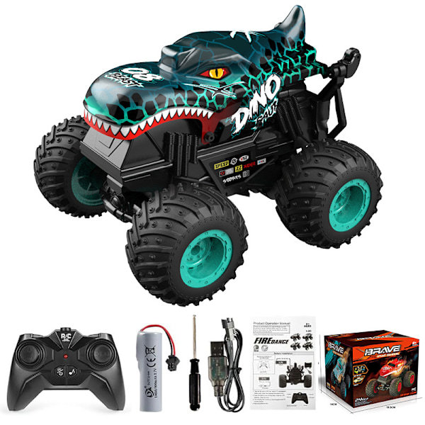 T201 musik- och ljusstyrd stuntbil 360 graders rotation monstertruck dinosauriehuvud hajhuvud leksaksbil för barn