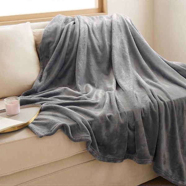 Fleece-tæppe til sofa - Alsidigt tæppe, blødt og fluffy til seng og sofa/enkelt, sølvgrå, 130x150cm