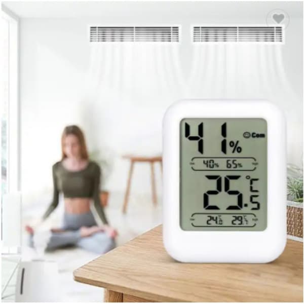 HTC-5 · Digital termo-hygrometer, LCD-display för inomhustemperatur och luftfuktighet, bordsställ, elektronisk hygrometer med hög precision