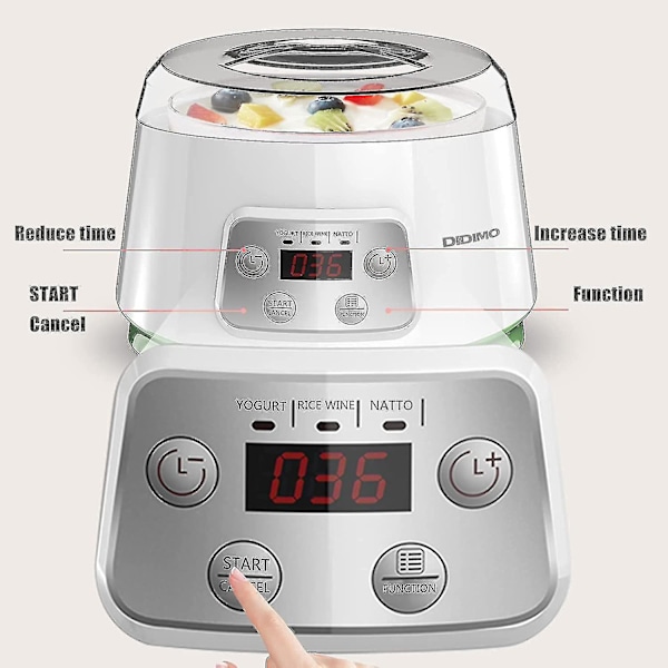 Yoghurtmaskin 2024, 3 i 1 Gresk Yoghurtmaskin, kan lage Yoghurt/Natto/Risvin, automatisk digital yoghurtmaskin med tidskontroll, 1,2 liter glass