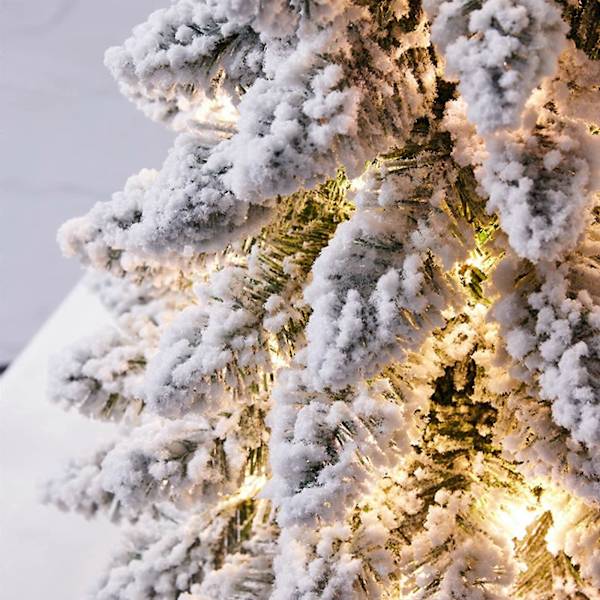 45 cm Forhåndsopplyst Bordjuletrær med Snøflak, LED-opplyst Juletrær med Trebase, Mini Julegran for Bord, Skrivebord, Hjemmejul