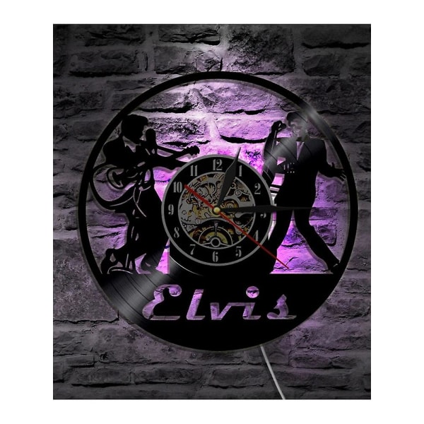 Vinylskiva Väggklocka Elvis Retro Heminredning Personlighet Hollow Quartz Clock Led 33 # 40-41