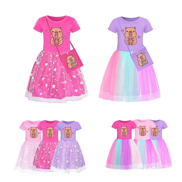 Capybara Tryck Kläder Barn Långärmad Vardagsklänning Småbarn Flickor Bomull Regnbåge Full Spets Klänning Barn Fest Vestidos style 11 150 (11-12Y)