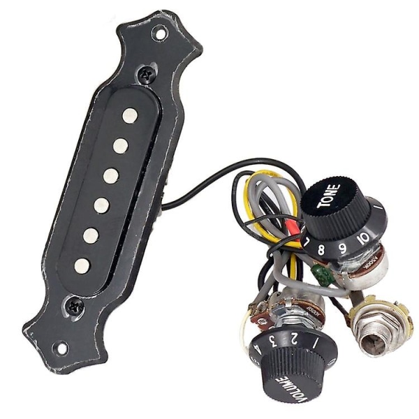 MI0301 Prewired guitar lyd hul pickup ledningsnet til 4 og 6 strenget cigarboks, sort