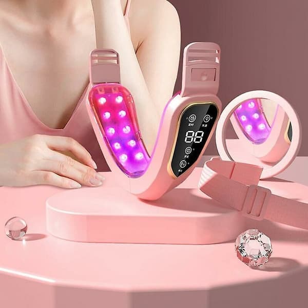 Ansiktslyftningsapparat LED-fotonterapi Ansiktsbantning Vibrations-V-formad massageapparat Vit