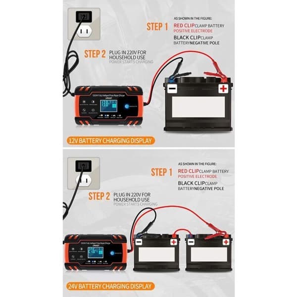 Billader, 8A 12V/24V billader, helautomatisk billader med LCD-skjerm