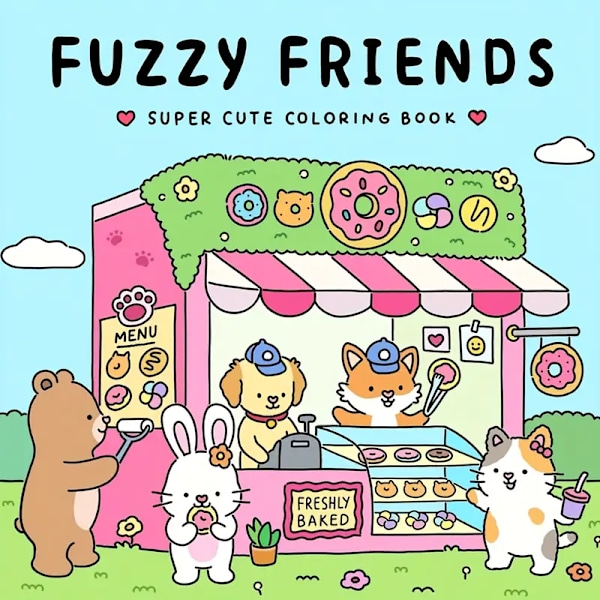 1 stk. Fuzzy Friends Super Sød Farvelægningsbog til Voksne og Teenagere - Bedårende Dyrefigurer, Papirmateriale, Daglige Kontorartikler