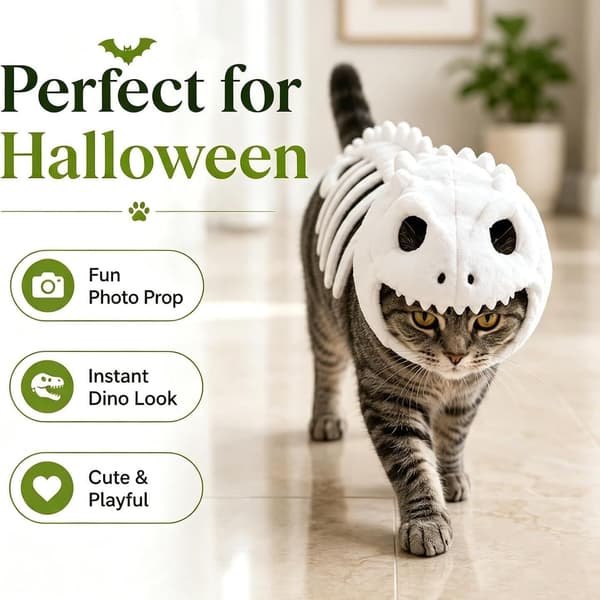 Nyt lysende dinosaur-skelet kattekostume, Halloween julekæledyrsoutfit