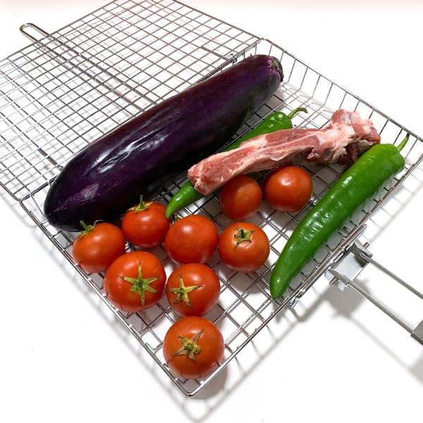 Sammenklappeligt BBQ-grillnet i rustfrit stål, bærbart udendørs grillnet til fisk og kylling
