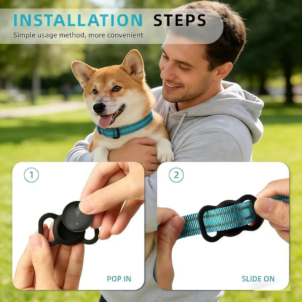 Smart GPS-tracker til kæledyr med silikonehalsbåndsholder, fungerer med iOS Find My