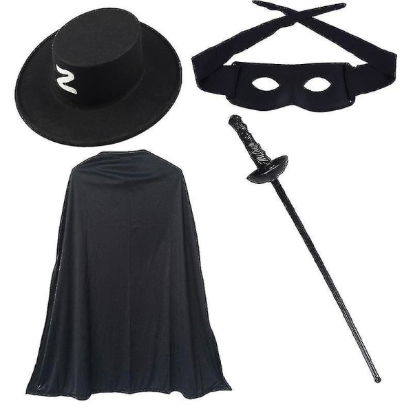 Musta Pvc-komposiittikangas Zorro Hat Eye Mask Props Sword Cloak Set Army Green M