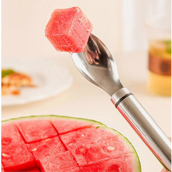 2-i-1 Vattenmelonskivar & Gaffel Vattenmelonskivar Rostfritt Stål Fruktkniv Skärverktyg Köksredskap Vattenmelonsgaffel