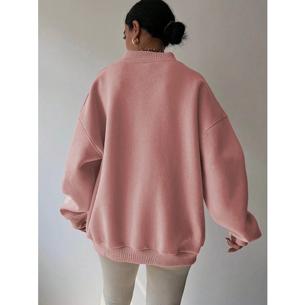 2024 efterår ny afslappet dame ensfarvet langærmet rund hals sweatshirt løs stor størrelse sweatshirt Pink XL