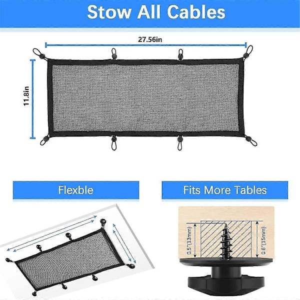 Kabelstyring Net Kit Under Desk, Kapacitet Kabel Organizer Net Under Desk, Fleksibel Polyester Mesh