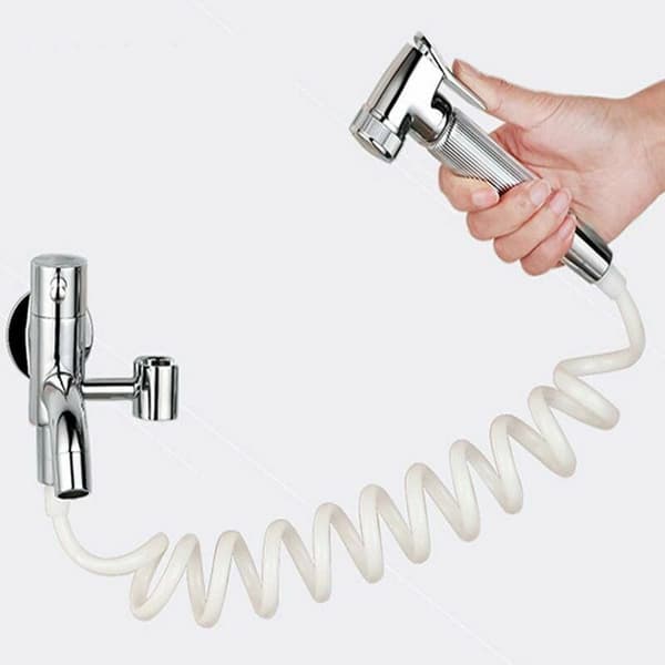 2-delad duschslang. 2m teleskopisk duschslang med kopparlock. Infällbar slang för handdusch. Toalett och bidé. Vit (Svart, Vit)
