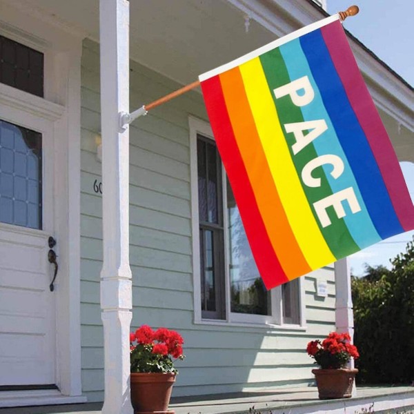 Rainbow Peace Outdoor Flag, Vejrbestandig Polyester, Rainbow Peace Letters Flag