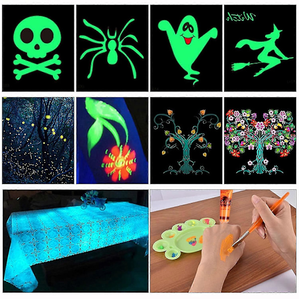 Glow In Dark Ansikts- och Kroppsmakeup UV Svartljus Neon Fluorescerande 0.34oz Set med 6 Tubar