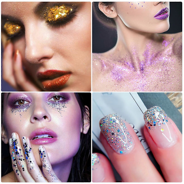6 st Glitter Paljetter Nagelglitter Chunky Paljetter Flakes Ultratunna Tips Färgglada Blandade Pailletter För Ansikte Kropp Hår Nagelkonst