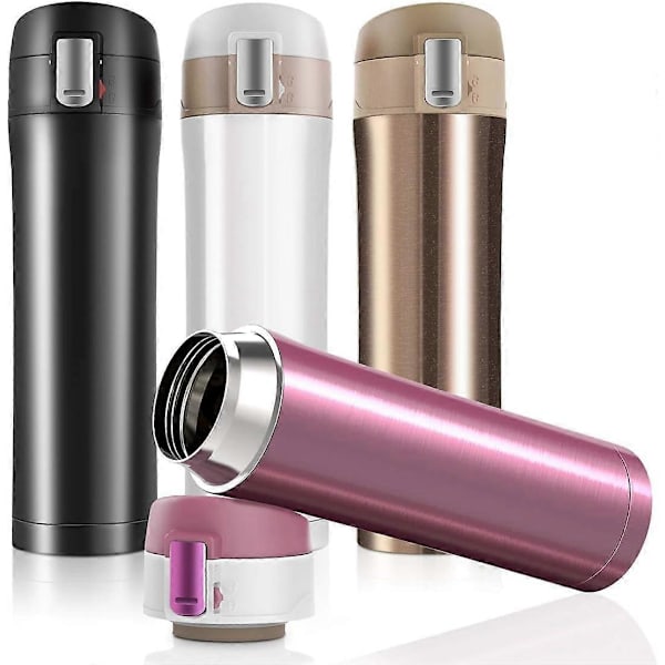 Dubbelväggig Vakuum Isolerad Termoskopp i Rostfritt Stål, Termos för Varma och Kalla Drycker Resekopp Kaffe Mugg, Rosa