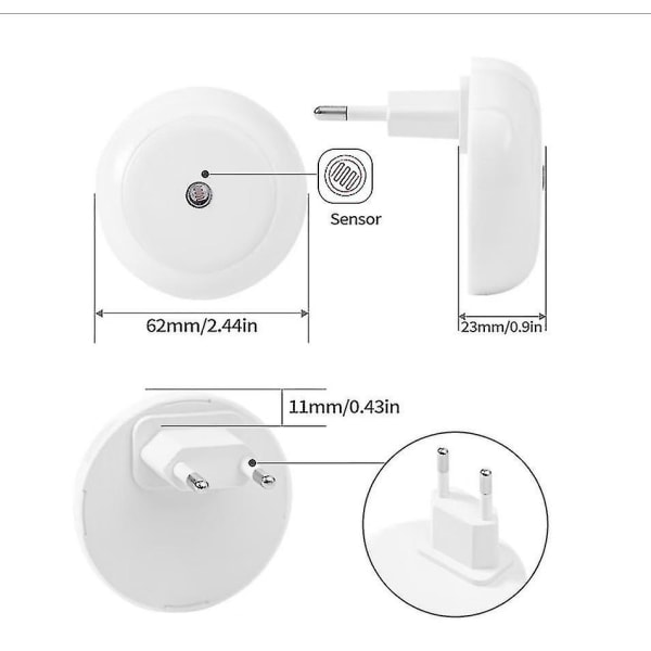 Rødt nattlys, LED-nattlys med plugg, rund, lyssensor, energieffektivt, sett med 2