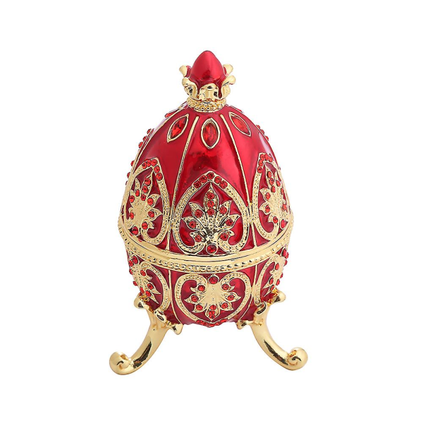 Emaljeret Faberge-æg, dekorativ hængslet smykkeæske med funklende rhinsten, unik gave/pynt til hjemmekommode-fødselsdagsfest (1 stk, bl.