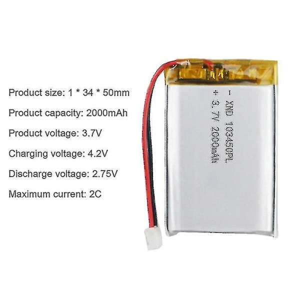 103450 3.7v 2000mah Lipo Polymer Lithium Genopladeligt Batteri