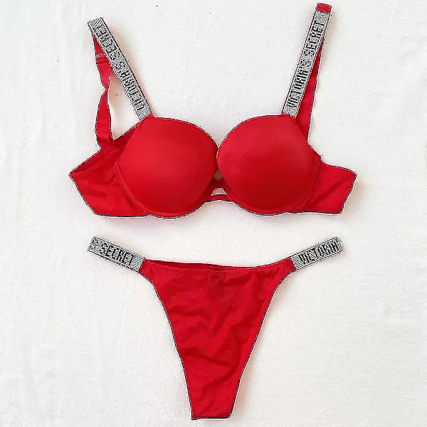 Sensuell Lingerisett for Kvinner med Push-Up BH - Victoria's Secret Stil - 2-delt Undertøy Glossy follows5 85C