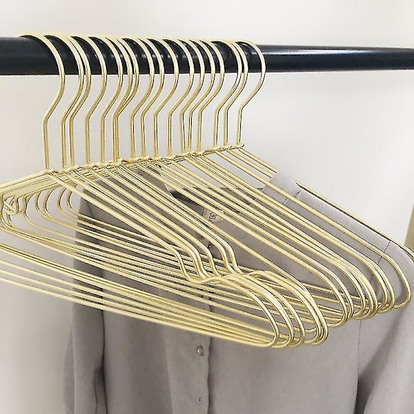 42cm Skinnende Guld Metal Bøjle 10 stk., Pladsbesparende Metal Tøj Bøjler Med Hak, Stærk Metal Tråd Bøjle