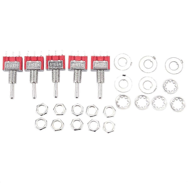 5 x Mini Momentary (Tænd)Fra(Tænd) Toggle Switch Model Jernbane SPDT 12V, sølv