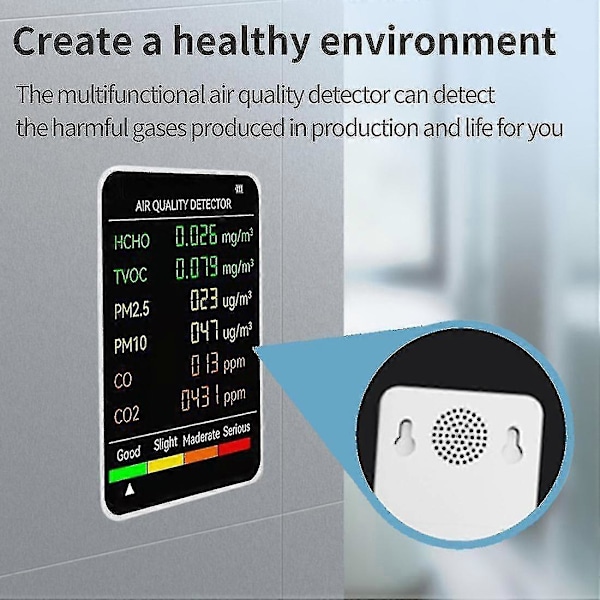 6-i-1 PM2.5 PM10 HCHO TVOC CO CO2 Luftkvalitetsdetektor CO CO2 Formaldehydmonitor Hemmakontor Luft